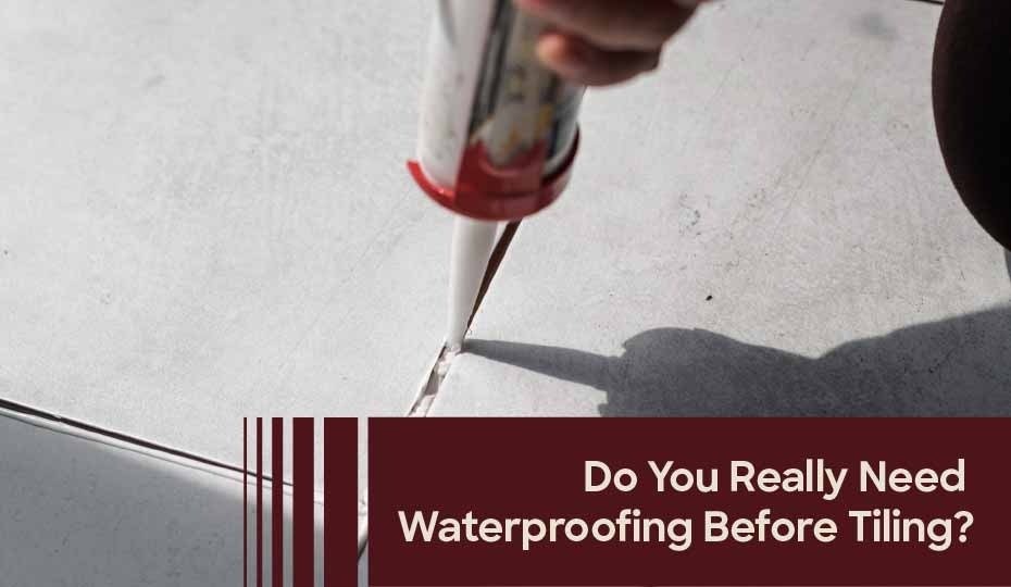 Waterproofing membrane being applied before tile installation in a wet area.