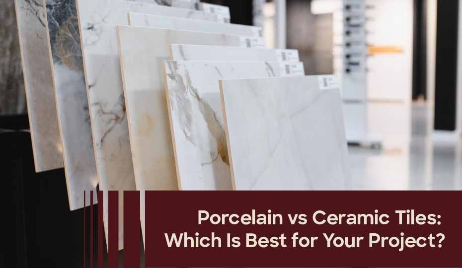 Porcelain and ceramic tile samples displayed side by side, highlighting differences in appearance, durability, and suitability for various tiling projects.